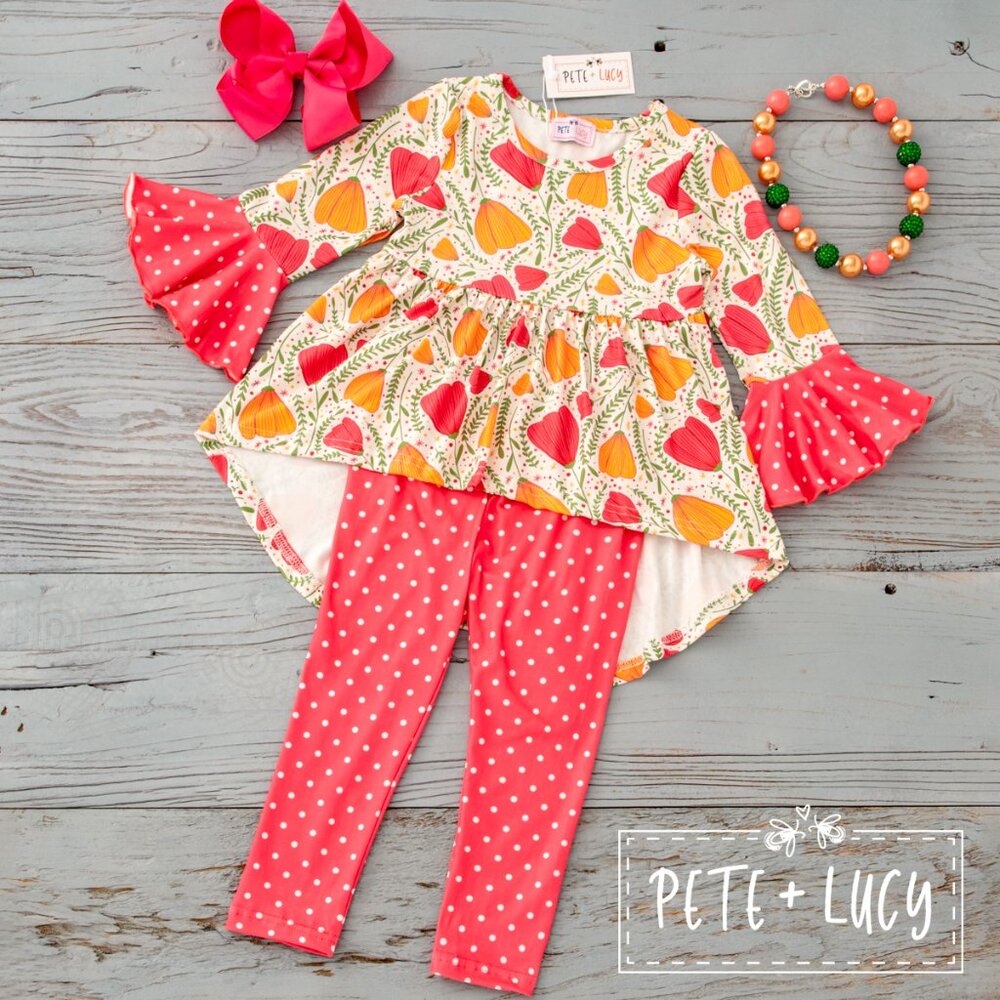 Pete + Lucy Dancing Tulips 2 pc outfit size 6-12 months